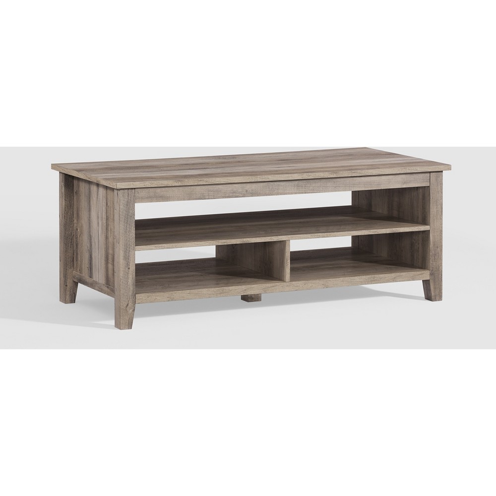 Photos - Coffee Table Transitional Grooved  with Shelf Gray Wash - Saracina Home