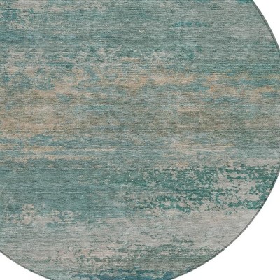 HomeRoots 8' Aqua And Beige Round Abstract Washable Indoor Outdoor Area Rug