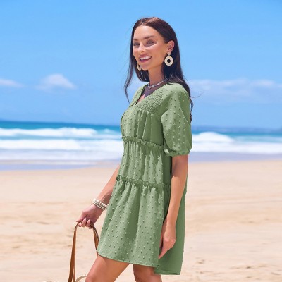 Women's Breezy Sage Green Swiss Dot Tiered Dress - Cupshe