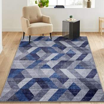 Whizmax Washable Rug Modern Geometric Floor Cover for Living Room Bedroom, Blue/Multi
