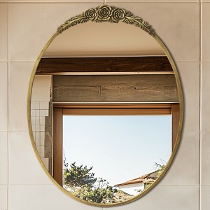 23.6x31.6in Vintage Oval Decorative Wall Mirror Antique Glam Bathroom Vanity Mirror w/Resin Rose Decor - 1 of 4