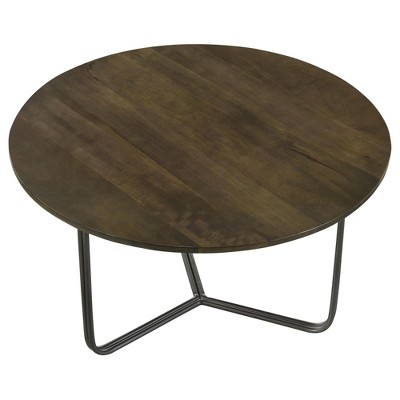 Vynxaria Industrial Modern Accent Table - Natural Mango Wood Top & Gunmetal Iron Base, Round Spacious Tabletop, Tripod-Inspired Slim Base