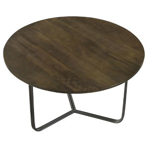 Vynxaria Industrial Modern Accent Table - Natural Mango Wood Top & Gunmetal Iron Base, Round Spacious Tabletop, Tripod-Inspired Slim Base - 1 of 4