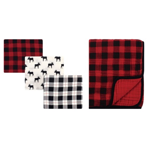 Hudson Baby Infant Boy Muslin Swaddle Blanket 3pc And Tranquility Blanket Moose Buffalo Plaid One Size Target