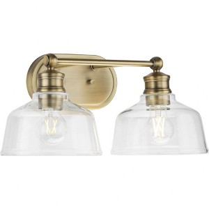 Progress Lighting Singleton 2-Light Vanity Fixture, Vintage Brass, Clear Glass Shades - 1 of 3