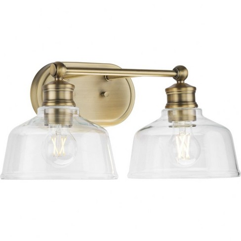 Progress Lighting Singleton 2-Light Vanity Fixture, Vintage Brass, Clear Glass Shades - image 1 of 3