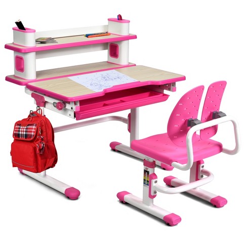 Height adjustable children's online desk and chair set