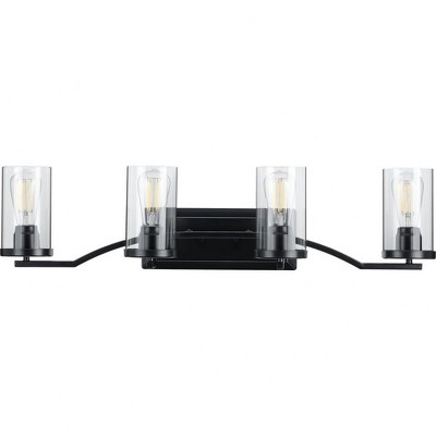 Progress Lighting Lassiter 4-Light Bath Light, Matte Black, Clear Glass Shades