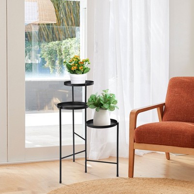 Sandinrayli 30 in. Metal Corner Plant Stand in Black Indoor/Outdoor (3-Tier), Black