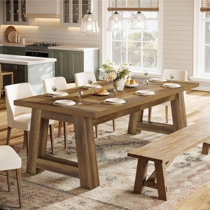 Lantine 70.5'' Dining Table for 6-8, Farmhouse Wood Kitchen Table, Rectangle Dinner Furniture for Home, Dining Room - 1 of 4