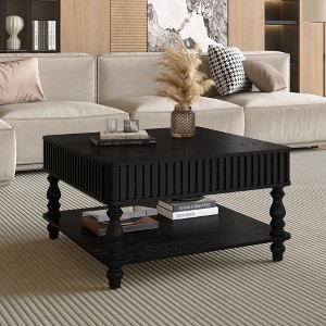 ORRD 31.5" Square Lift Top Coffee Table with Storage, Fluted Design & Hydraulic Lift, Retro Solid Wood Legs (Black) - 1 of 4