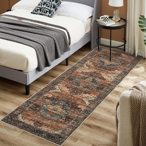Area Rugs, Machine Washable Vintage Soft Low Pile Rugs, Oriental Accent Carpet with Non-Slip Backing,Floor Carpet for Living Room, Hallway, Laundry - 1 of 4