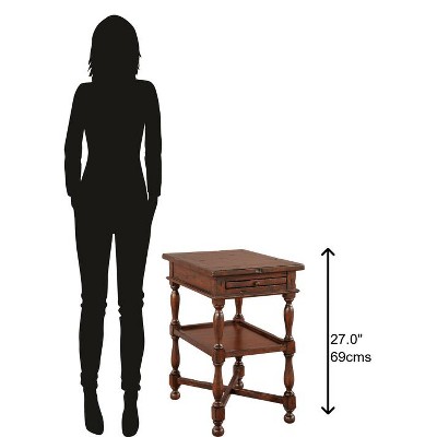 Traditional Mahogany Brown Side Table with Storage Tray