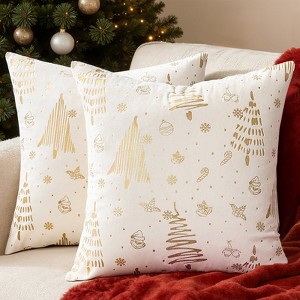 Christmas Velvet Pillow Covers Set of 2,Christmas Pillowcases, Xmas Tree Gold Brozing Cushion Cases,Winter Holiday Home Decoration - 1 of 4