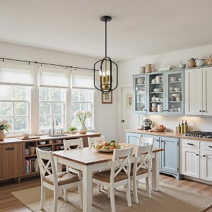 YANSUN 4-Light Black Chandelier with Metal Oval Frame and Dual-Finish Matte Black and Gold, Decorative E12 Sockets and Adjustable Downrods - 1 of 4