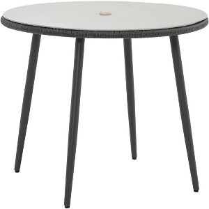 SUGOLD 35.4Â¡Â± Patio Dining Table, All-Weather Wicker Outdoor Table with Umbrella Hole, Round Rattan Table with Tempered Glass Top for Indoor Outdoor - 1 of 1