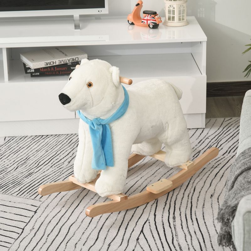 Qaba Kids Ride On Rocking Horse with Soft Polar Bear Body, Fun Roaring Sound, & Safety Handlebars/Footrests, 2 of 9