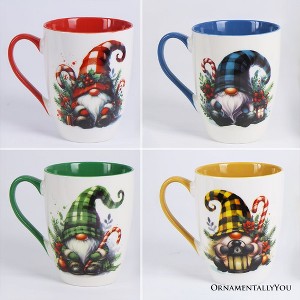 Cheerful Holiday Gnome Eclectic Ceramic Mug Set of 4, Christmas Coffee Cups for a Tableware Gift| OrnamentallyYou - 1 of 4