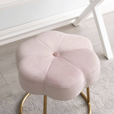 Boho Chic Light Pink Velvet Vanity Stool with Gold Base