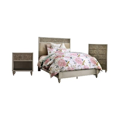 3pc Queen Del Grande Bedroom Set with Nightstand and Chest Antique White/Beige - HOMES: Inside + Out