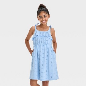 Girls' Sleeveless Knit Eyelet Dress - Cat & Jack™ - 1 of 3