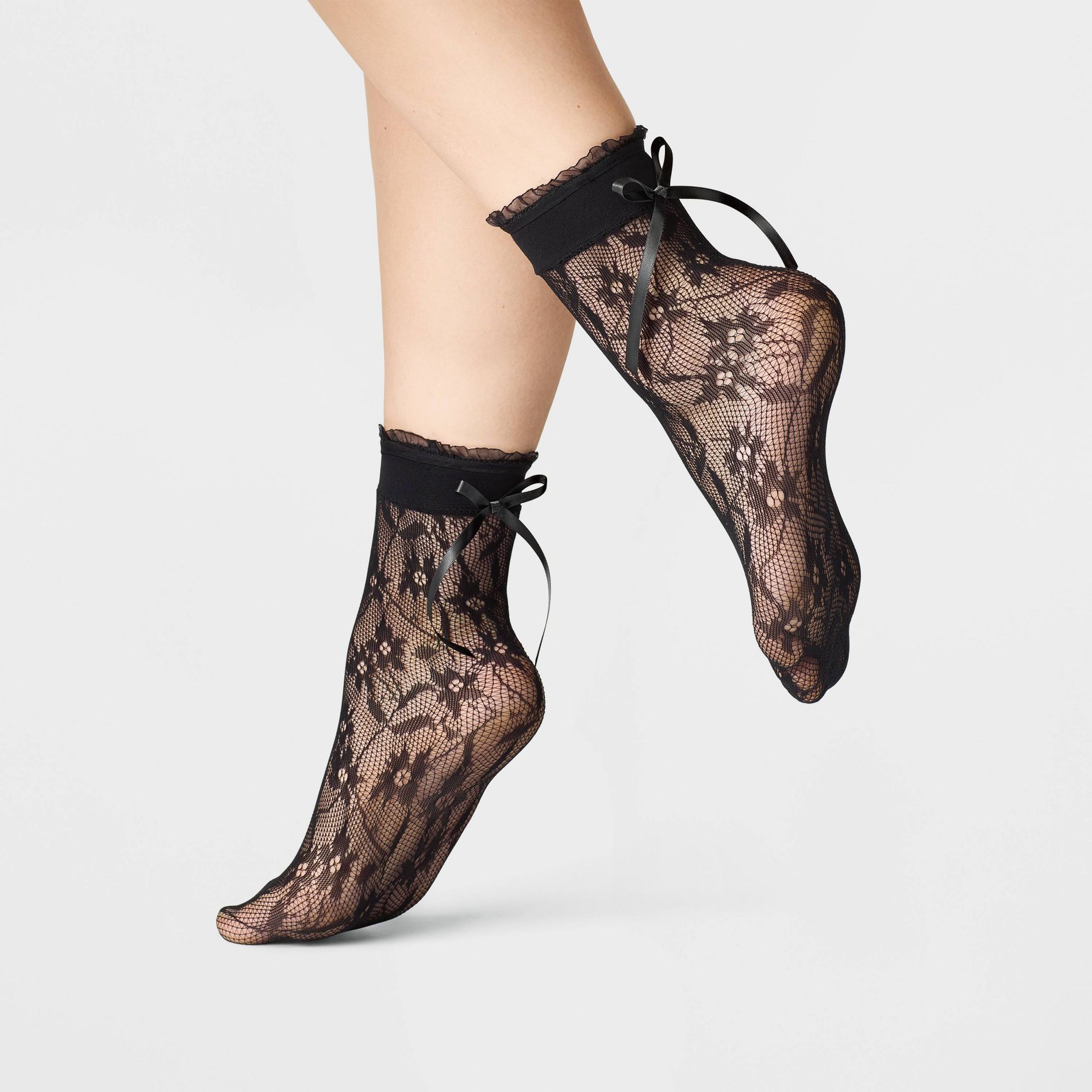 Women's Kimberly Anklet with Bow Socks - A New Day™ Black