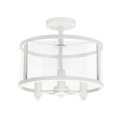 13" White Glass and Metal Semi-Flushmount Ceiling Light