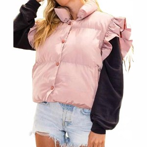 Women's Ruffle Sleeve Crop Down Vest - BUCKETLIST - 1 of 4