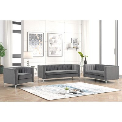 3-Piece Velvet Sofa Sets Contemporary Home Theater Seating Upholstered Couch Set for Living Room - Morden Fort