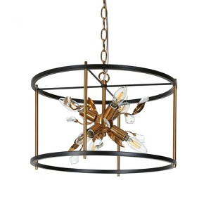 LNC Basia 3-Lights 17.7" Modern Drum Small Chandelier, Matte Black and Polished Gold, with Crystal - 1 of 4