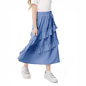 Girls Ruffled Skirts Summer Highwaist Maxi Skirts for Girls A-line Adjustable Drawstring Skirts with Irregular Hem - 1 of 4