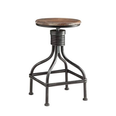 Vintage Metal Frame Swivel Counter Height Barstool with Round Seat Brown/Black - Benzara