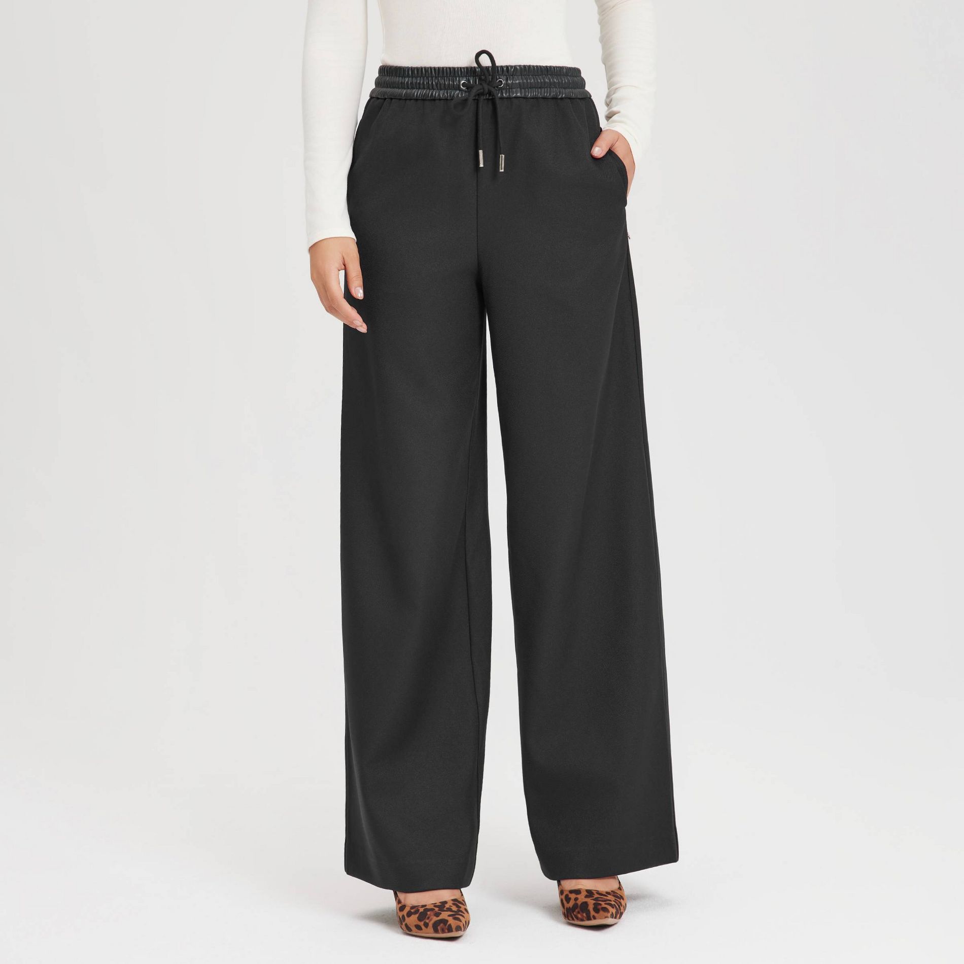 Women's Mid-Rise Wide Leg Elastic Waist Palazzo Pants - A New Day™