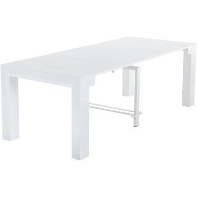 55 Downing Street Modern Wood Rectangular Extension Dining Table 90 1/2" x 37 1/2" Distressed White for Living Room Home House