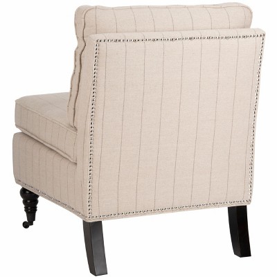 Flax Beige Linen Slipper Chair with Spindle Legs