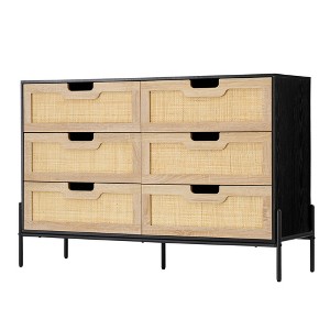 32.3inH Rattan 6-Drawer Dresser with Metal Handles, Anti-Tip Silent Slide Chest for Bedroom, Hallway & Kids Room - 1 of 4
