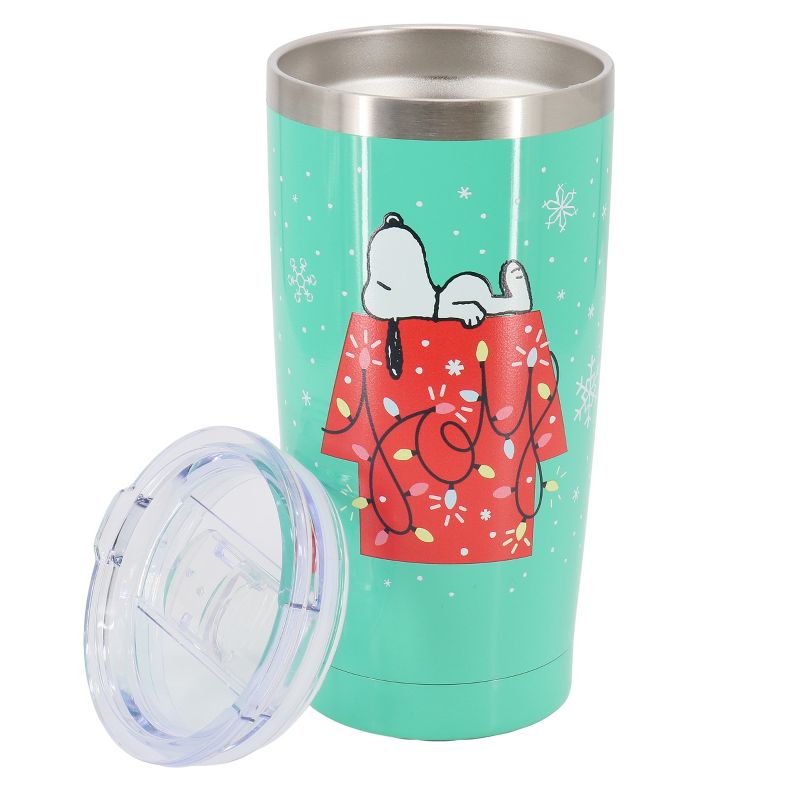 Peanuts Snoopy Light Joy 20 Ounce Stainless Steel Travel Tumbler with Clear Lid in Mint Green, 2 of 6