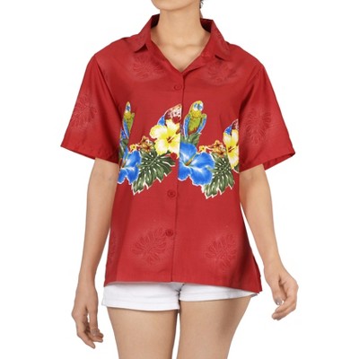 LA LEELA Hawaiian Shirts Womens Floral Beach Party Blouse Shirt Summer Button Up Short Sleeve Vacation Dress Shirts Colorful for Women
