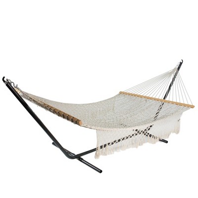 Northlight 59" x 74" Lattice Rope Hammock with Wooden Bars - White