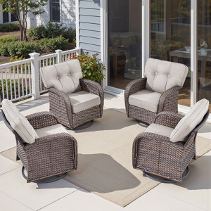 Buenhomino Outdoor Patio Wicker Swivel Chairs - Set of 4 Outside Rattan Rocker Glider Chair Rocking Armchairs for Front Porch Balcony Yard Deck - 1 of 4
