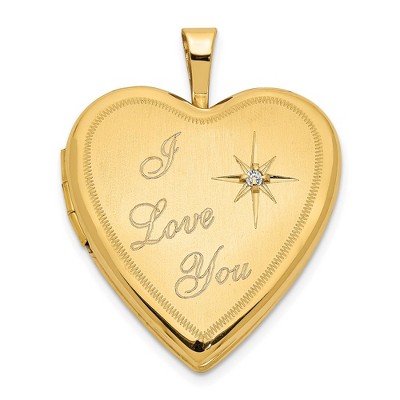 Black Bow Jewelry 20mm I Love You Diamond Heart Locket in 14k Yellow Gold