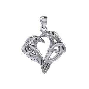 Slickblue Women's Sterling Silver Celtic Raven Heart Pendant Necklace, 18 Inch Chain, Symbolic Knot Design, Silver - 1 of 4
