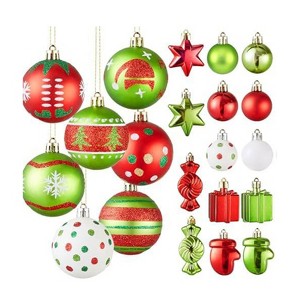 Aoibox 42pcs Christmas Ball Ornaments Set Red Green White Shatterproof Plastic Hanging Xmas Tree Decorations 2.36in 1.57in Holiday Decor - 1 of 4