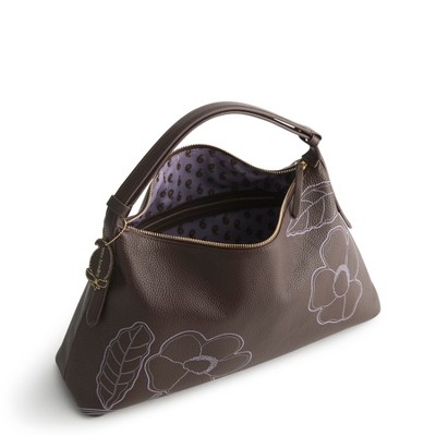 Vera Bradley Women's Leather Marcelle Shoulder Bag Appliqué Floral Coffee Bean — фото 2
