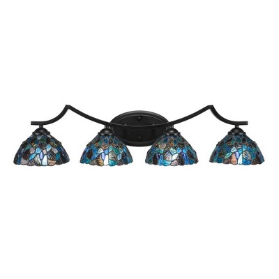 Toltec Lighting Zilo 4 - Light Vanity in  Matte Black with 7" Blue Mosaic Art Glass Shade