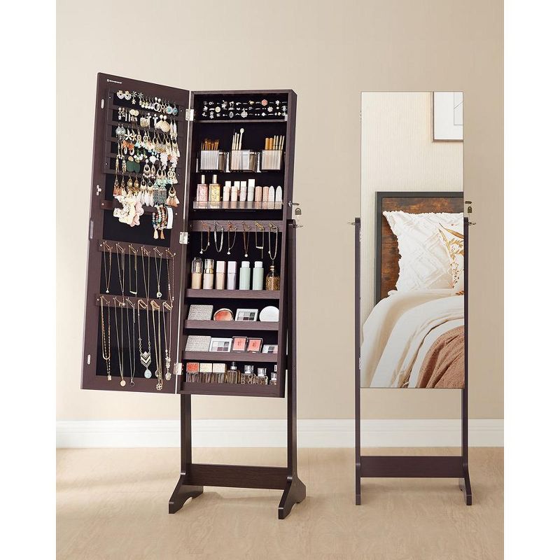 SONGMICS Mirrored Jewelry Cabinet Armoire Freestanding Lockable Storage Box Organizer Unit with Full-Length Frameless Mirror, 2 of 10