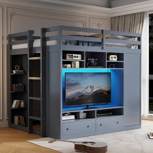 Whisen Full Size Loft Bed, Spacious Wardrobe, Drawers, Shelves & LEDs for Max Space - 1 of 4