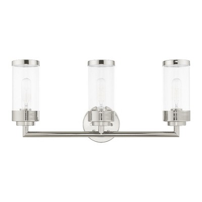 Hillcrest Polished Chrome 3-Light Vanity with Clear Glass Shades