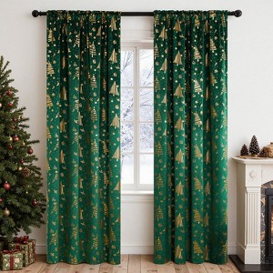 Christmas Curtains for Living Room Gold Foil with Xmas Tree Grinch Pattern Thermal Insulated Velvet Drapes,2 Panels - 1 of 4