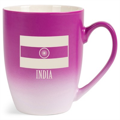 Elanze Designs India Flag 12 Ounce Ceramic Laser-Etched Engraved Drinkware Mug, Fuchsia and White Ombre